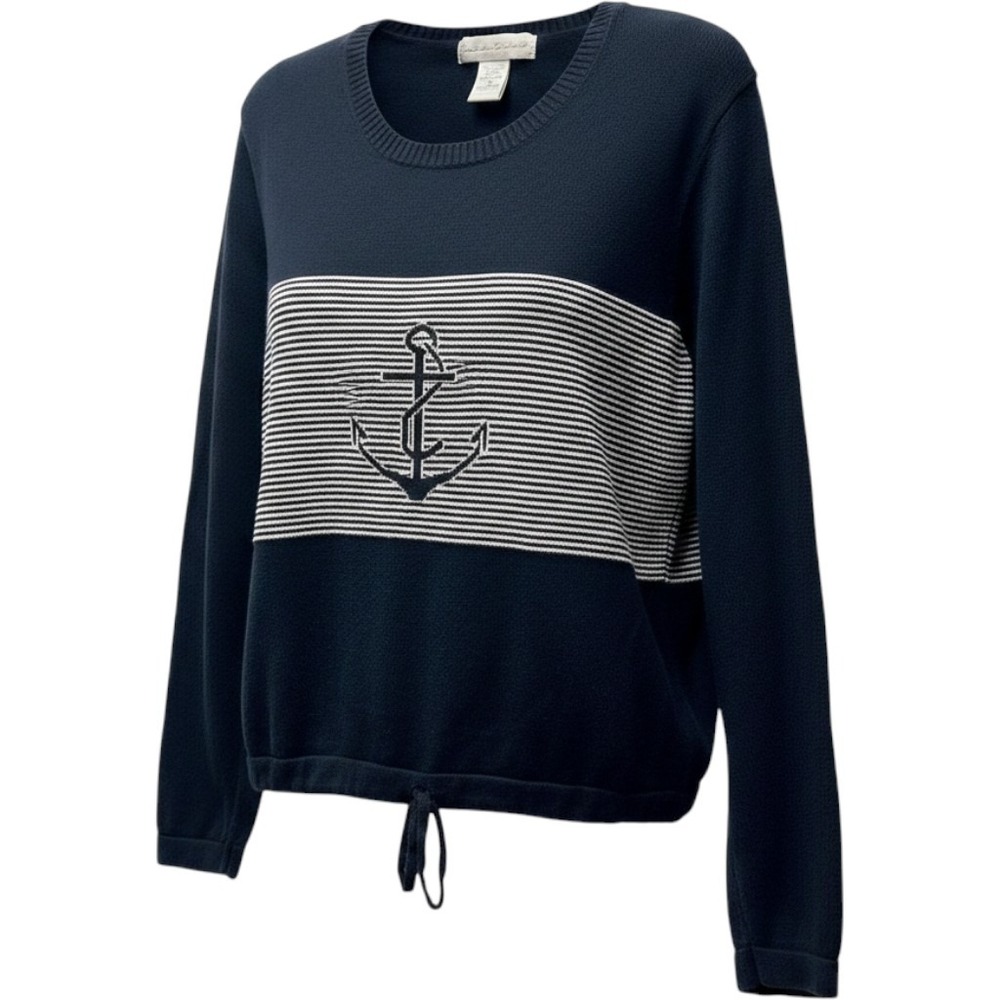 Vtg Casual Corner‎ M Navy Sweater Nautical Boating Anchor Fisherman Preppy 90s